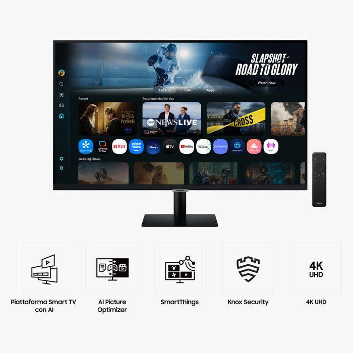 Samsung Monitor Smart M7 M70F 32" UHD 4K Nero con Gaming Hub e Workspace USB-C