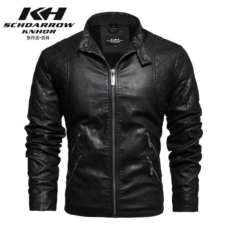 Men's European and American style leather jacket Men's fashion slim-fit locomotive PU leather jacket velvet