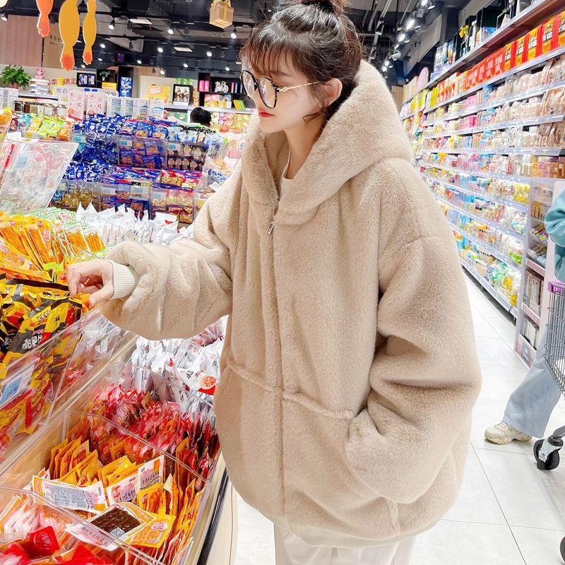 Winter new imitation Rex rabbit fur light thickened hooded coat lamb wool coat women