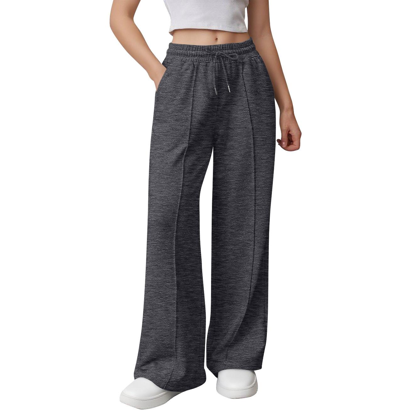 

Women s Wide Leg Sports Pants High Waist Loose Drawstring Sports Jogging Pants L