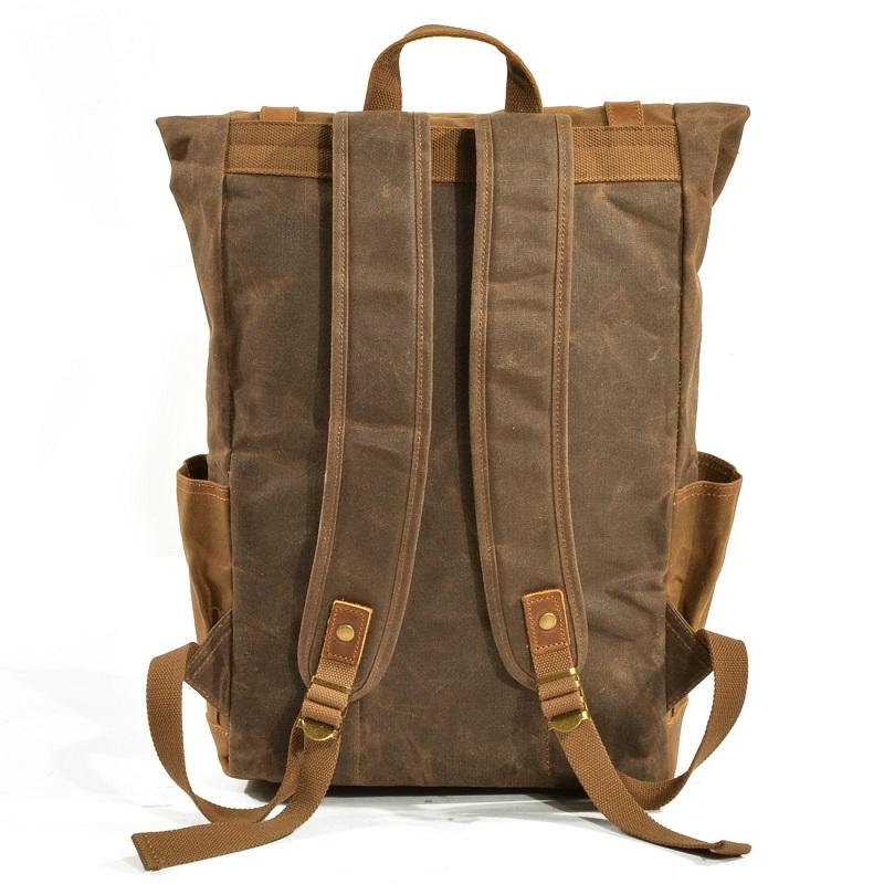 Sac à dos de luxe pour homme en toile cirée à l'huile avec cuir de vachette Sac pour ordinateur portable Haute qualité Tendance Sac à dos de voyage Imperméable Rétro Sacs à dos de jour