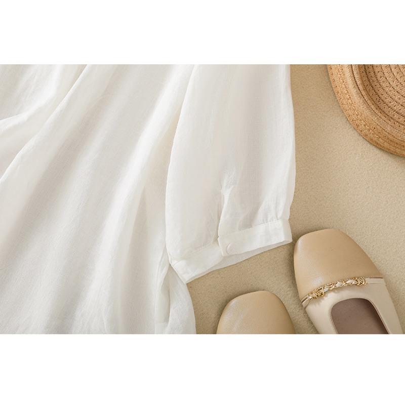 Summer Literature Loose Solid Color Heavy Embroidery Flower Short Sleeved Shirt Women's Shirt Top Blouses & Shirts