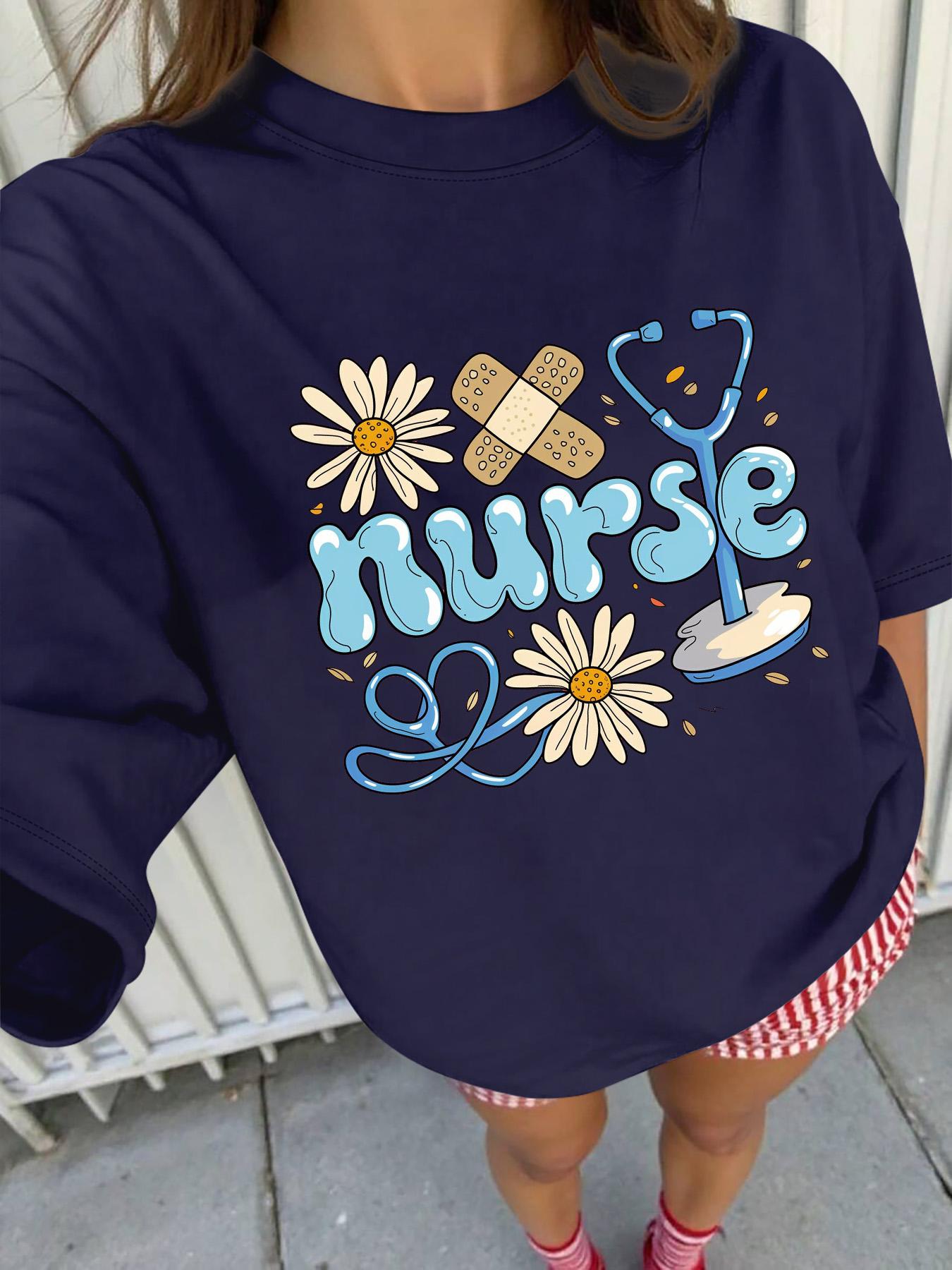

Nurse Theme with Daisy Bandage & Stethoscope Design Short Sleeve Women T-Shirt Cotton Multi - Color Options 3XL