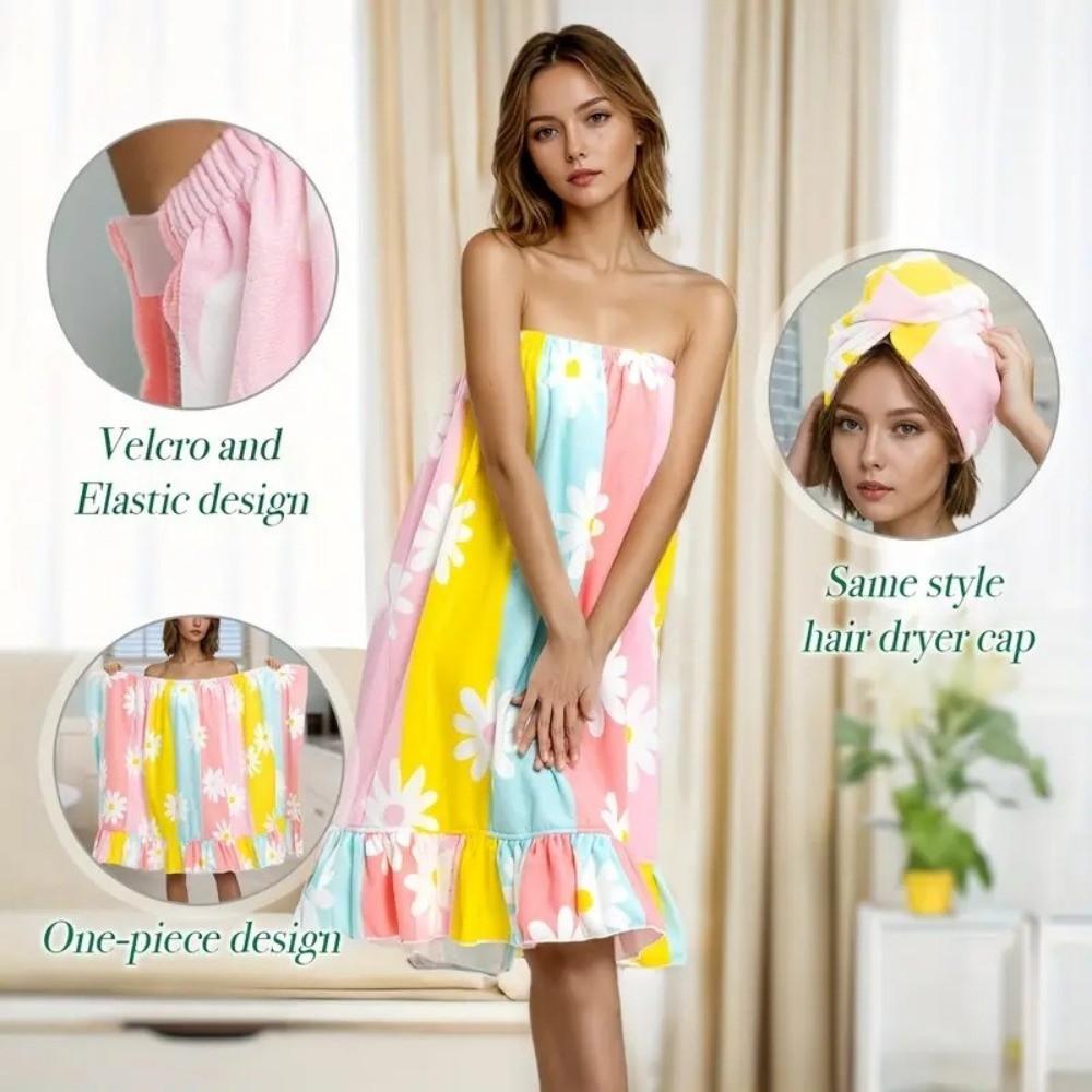 Soft Women Shower Towel Dress Breathable Beach Towel Bath Skirt and Hair Wrap Set  Fitness