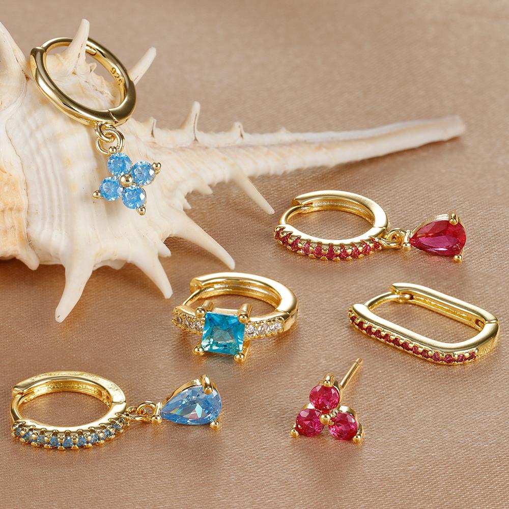 3PCS Fashion Water Drop Huggie Hoop Earrings Set for Women Three-petal Flower Stud Earrings Prevent Allergy Piercing Jewelry