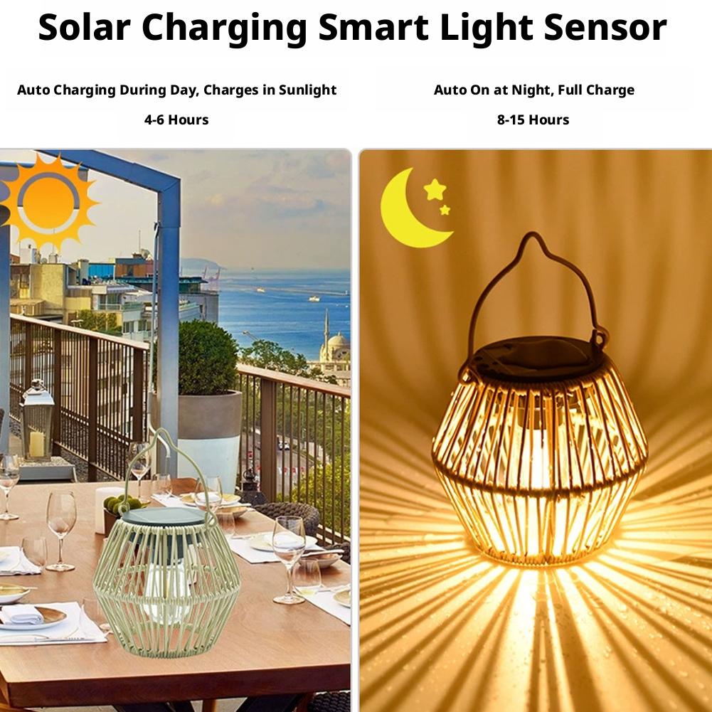 Outdoor Solar Rattan Lanterns, Waterproof Hanging Boho Solar Lights for Garden, Patio, Yard, Porch Decorative Lighting