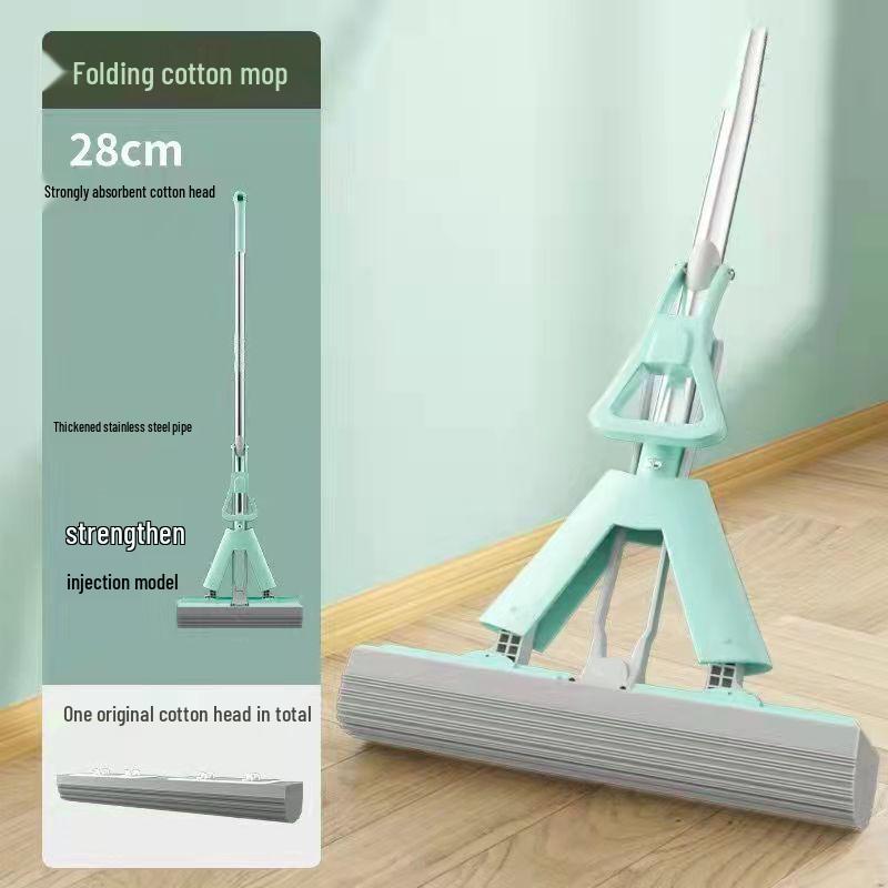 Швабра PVA Lazy Mop: Легкая складная губчатая швабра для быстрой уборки без рук 28cm Reinforced Rod, 1 Head зелёный