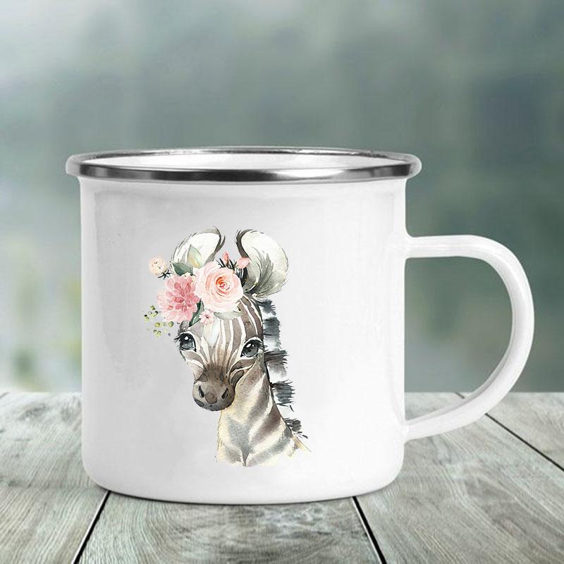 Cute Animal Letter Print Mugs Creative Glass Coffee Tea Cup Personalized Gifts Enamel Mug Kawaii Drinkware Cofee Cups Friends