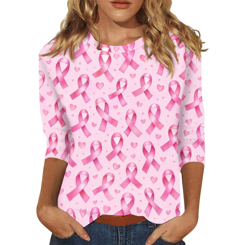 Women's Breast V-Neck Casual Three-Quarter Sleeve Printed Top