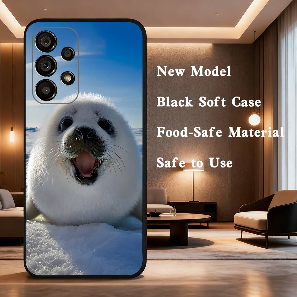 Cute animal seal For Samsung Galaxy A73,31,8,9,52,J7,22,Note,72,41,71,53,32,Soft Black Silicone Cover Case