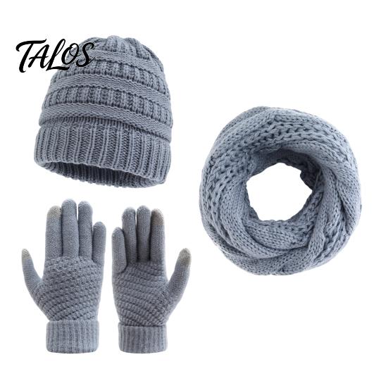 Winter Warm Hat Scarf And Glove Set Thermal Three-piece Set, Thickened Knit Gloves Touch Screen Compatible Kit, Cold Weather Ear Protection