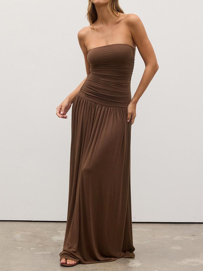 2026 European and American summer pure desire temperament elegant fashion sleeveless backless slim-fitting pleated tube top dress