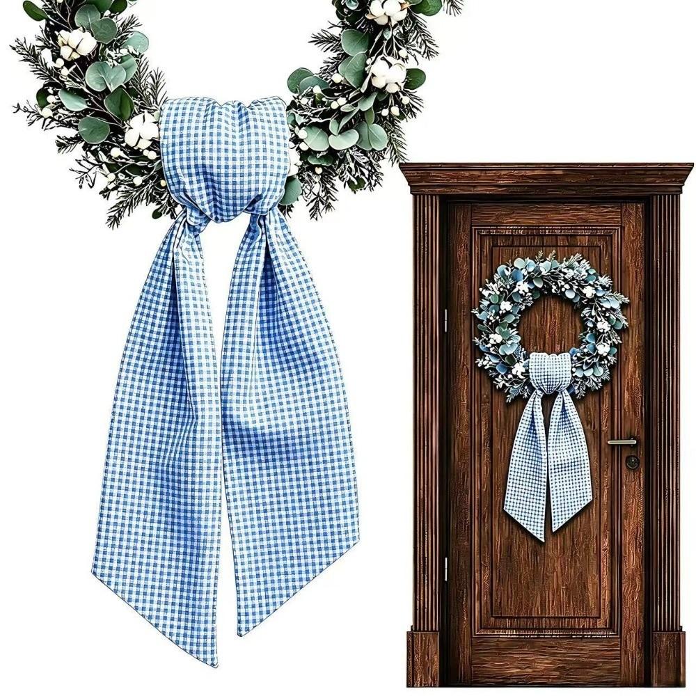Gingham Canvas Wreath Sashes Cloth Scalloped Wreath Sash New Decorative Sashes Door Decor Bow