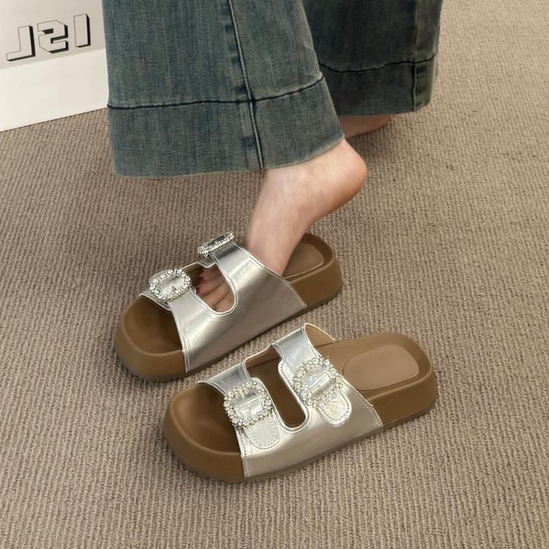 Fashion 2025 Crystal Women's Flats Slippers Fashion Platform Sandals New Summer Shoes Casual Beach Flip Flops Walking Shoes
