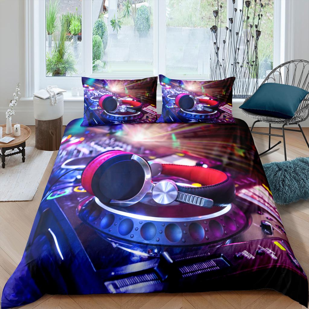 Home Living Luxury 3D DJ Earphone Bedding Set Music Duvet Cover Pillowcase Queen Full Size Comforter Bedding for kids boys