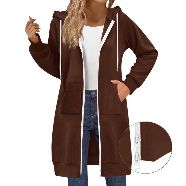 Lässige Hoodie-Jacke Damen Mode Raglanärmel Langarm Doppelreißverschluss
