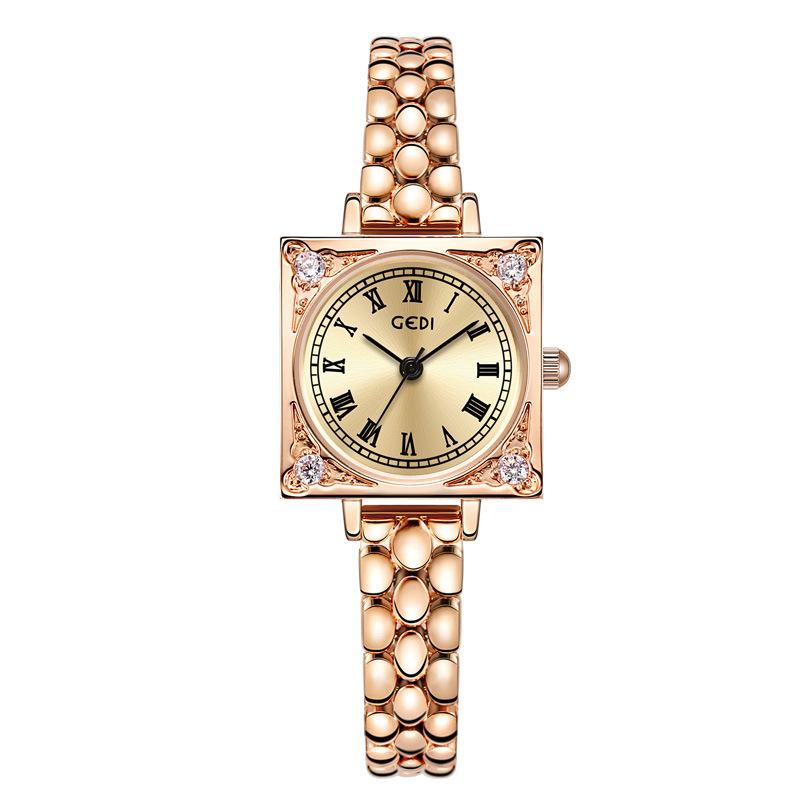 Retro High-Value Women'S Quartz Watch Medieval Exquisite Small Square Plate Women'S Watch Light Luxury Waterproof Women'S Watch