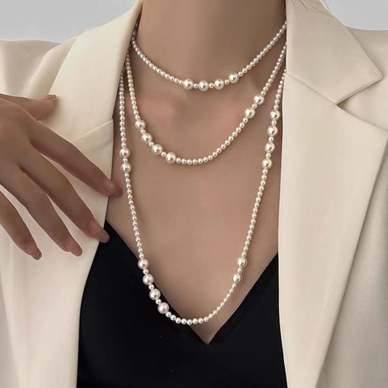 Imitation Pearl Multi-Layered Women'S Necklace Exaggerated High Street Club Party Banquet Necklace For Women Jewelry