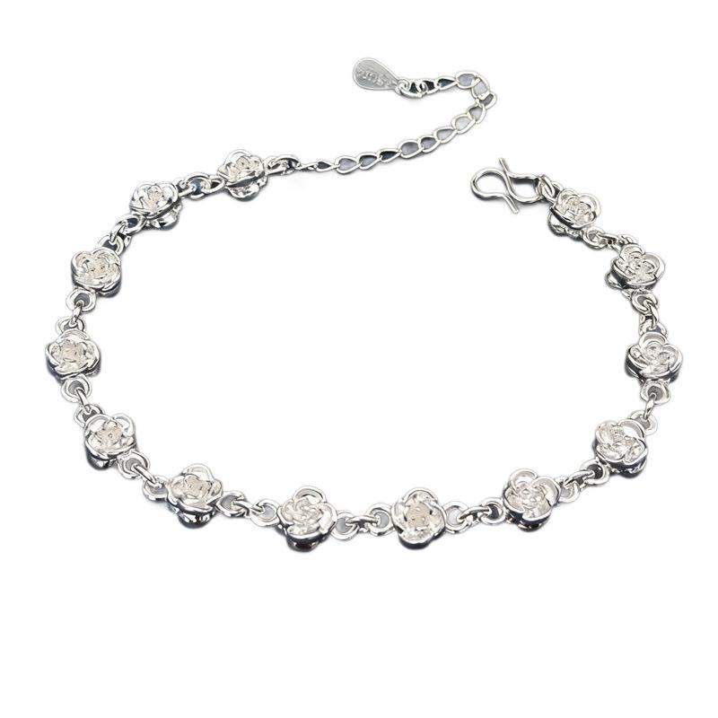 Exquisite 999 Sterling Silver Rose Bracelet for Women – Elegant Flower Design, Perfect High-End Gift