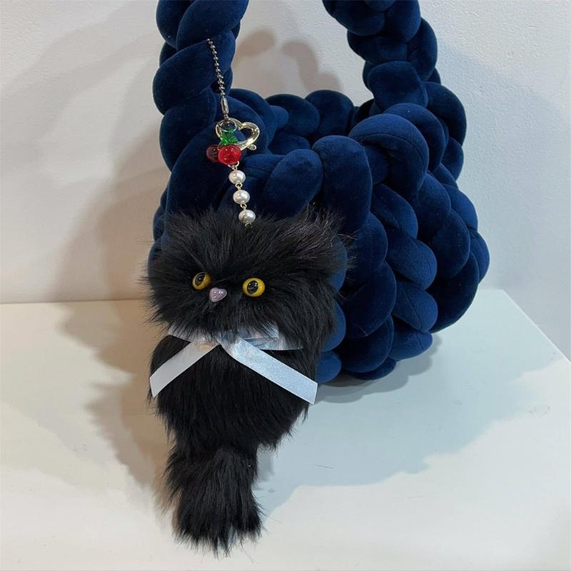 Plush Cat Keychain Cute Decorations Keyring Hanging Ornament Backpack Handbag Charm Pendant Gift for Girls Women