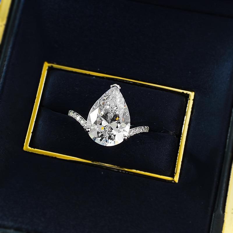 Zhuo Zhi Fan Jewelry S925 Sterling Silver Pear-Shaped 10x14mm White Diamond Ring for Women Fashion, Best Seller.