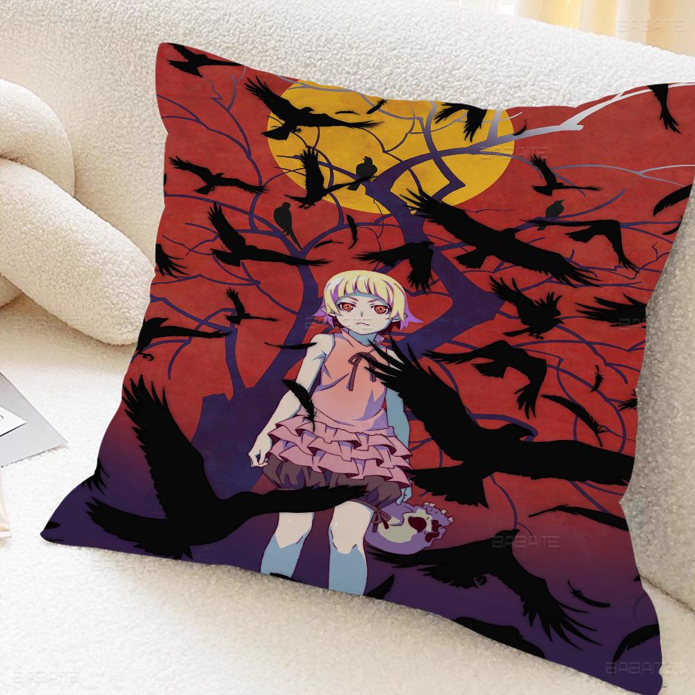 Monogatari Anime Cushion Cover Car Throw Pillow Case For Sofa Car Christmas Gift 40x40cm 45x45cm