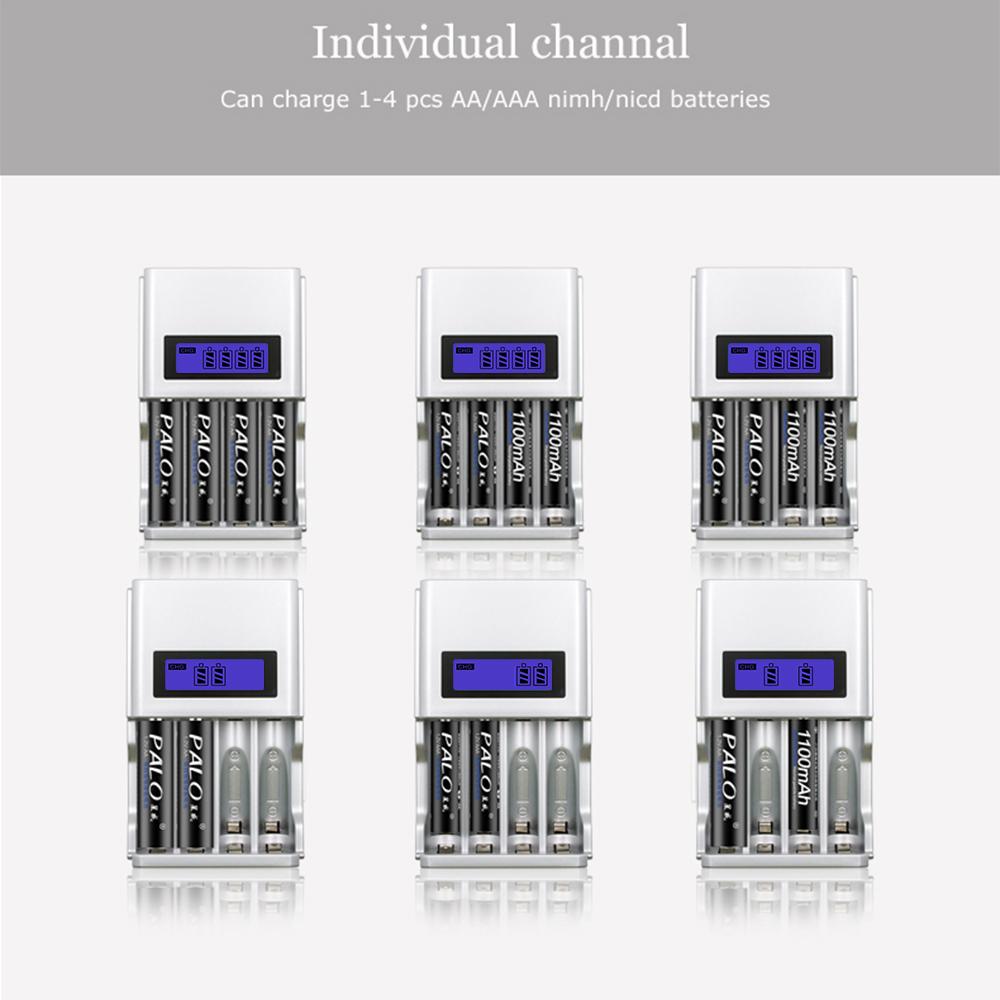PALO LCD Smart Intelligent Battery Charger for AAA AA Rechargeable Batteries 1.2V Ni-MH Ni-CD Battery 4 Slots Battery Charger