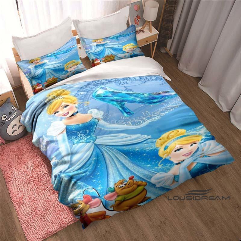 Cinderella-themed Duvet Cover and Pillowcase Bedding Set, Perfect for Boys' and Girls' Bedrooms, A Cartoon-themed Children's Gif