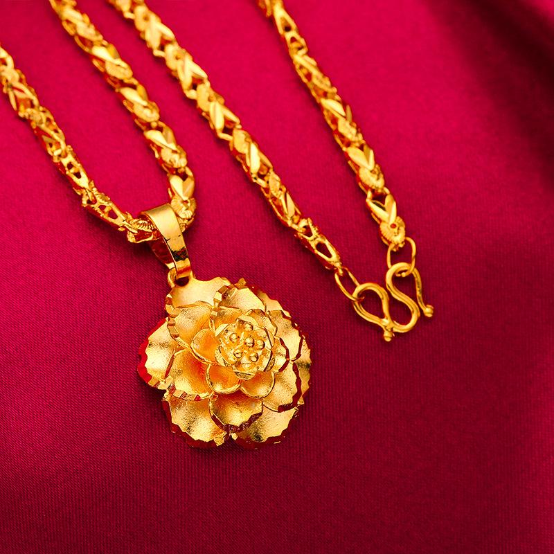 24K Gold Plated Four-Leaf and Small Fish Necklace - Elegant Sand Gold Finish