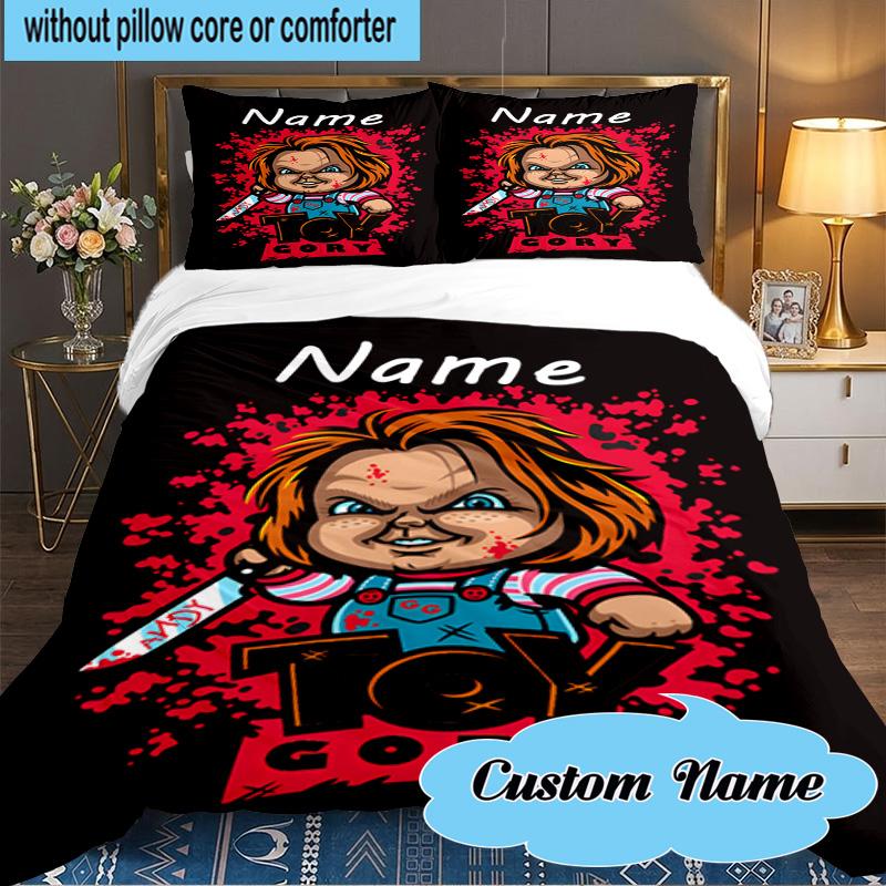 Custom Name 3PCS Chucky Bedding Set Including 1pc Duvet Cover And 2pcs Pillowcases for Bedroom, Dormitory Gift Home Decor