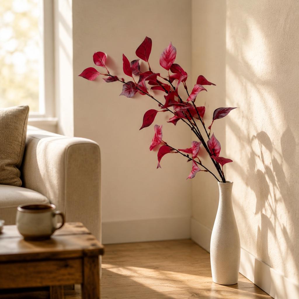 Künstlicher Bodhi-Blattzweig Dekorativer Hoher Stiel Kunstblatt-Arrangement für Zuhause Büro Wandvase Blumige Dekoration