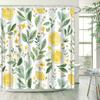 Lemon & Leaf Curtain - Watercolor, 70In, Water-Resistant Polyester, 12 Hooks, White Background, Botanical Design