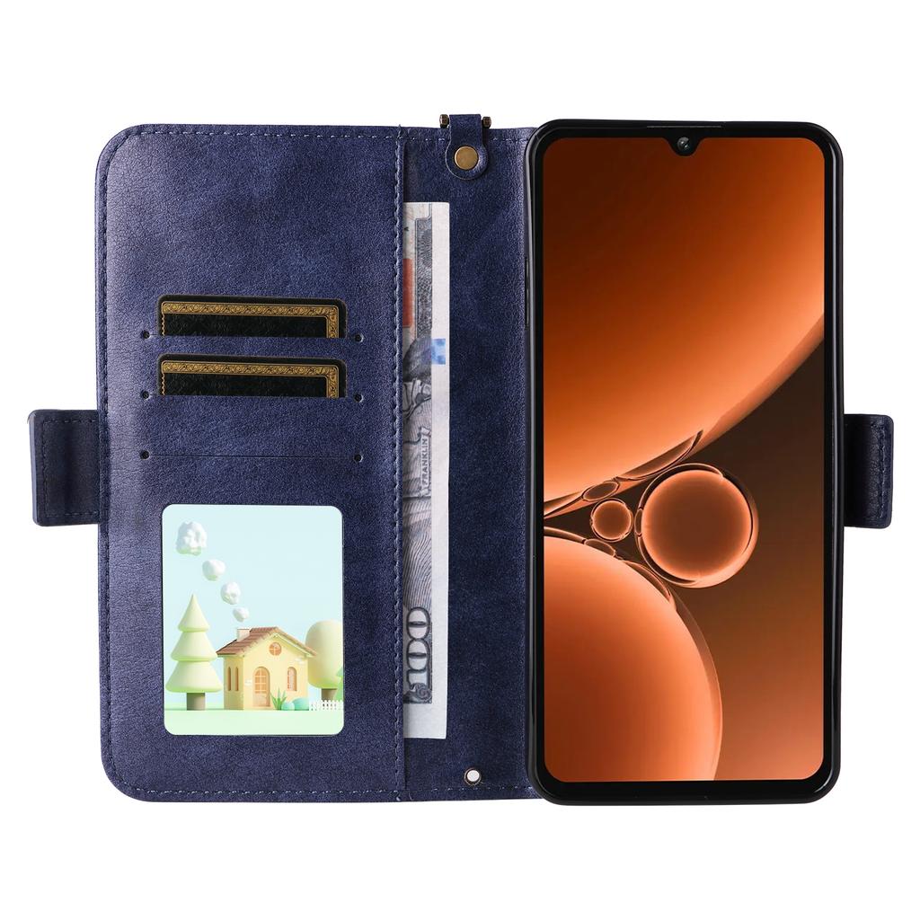 For Oukitel C59 Pro Leather Case Magnetic Closure Wallet Stand Phone Cover with Crossbody Strap