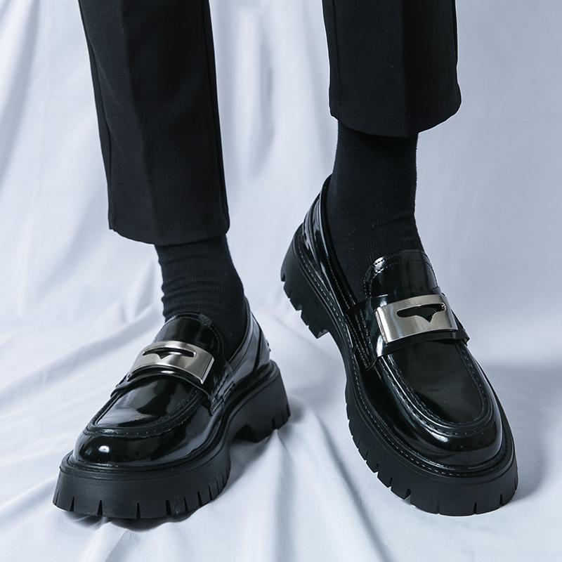 Fashion Thick soled men's leather shoes Fashion designer style Formal Party Business Office Outdoor trendy adult shoe 38-46 Black Hot