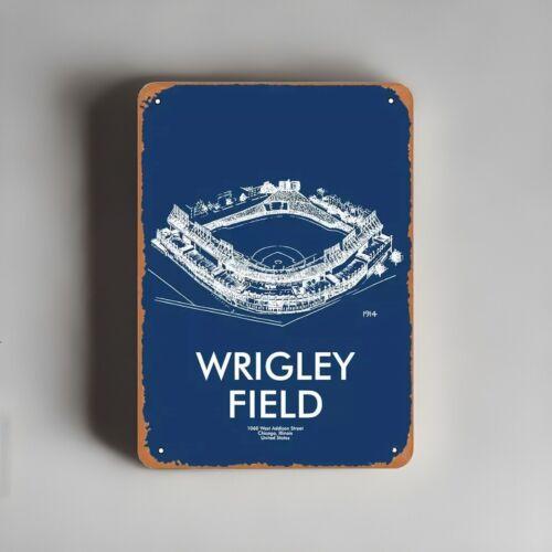

Retro Chicago Wrigleyville Metal Tin Sign Vintage Blueprint Design NEWAluminum 20x30cm（7.8x11.8inch）