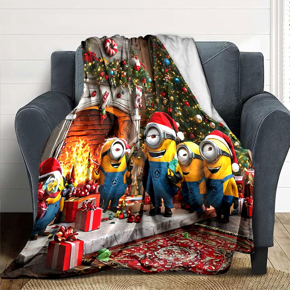 1Pc Christmas Minions Celebration Blanket Soft Throw Blanket For Home Bedroom Bed Sofa Travel Office Solid Christmas Blanket