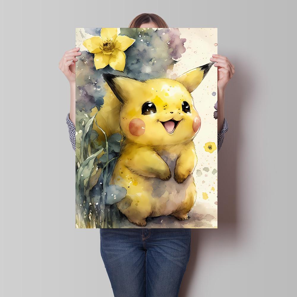 Watercolor Pokemon Decorative Paintings - Pikachu  Eevee Squirtle  Charmander  Bulbasaur Anime Art for Home Wall Decor