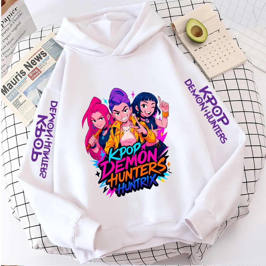 New KPop Demon Hunter Cartoon Girls Hoodies Children's Korean Wave Print Fashion Casual Tops Casual Girls Clothing Warm