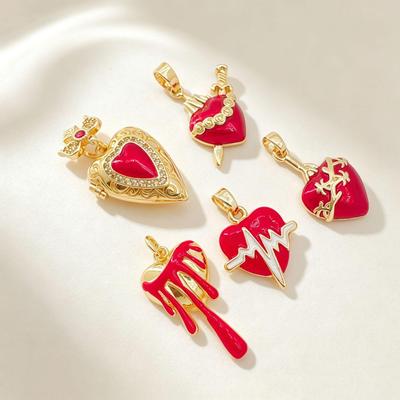 Red Crown Heart Pendant Necklace - European & American Cool Style, Copper O-ring Light Luxury
