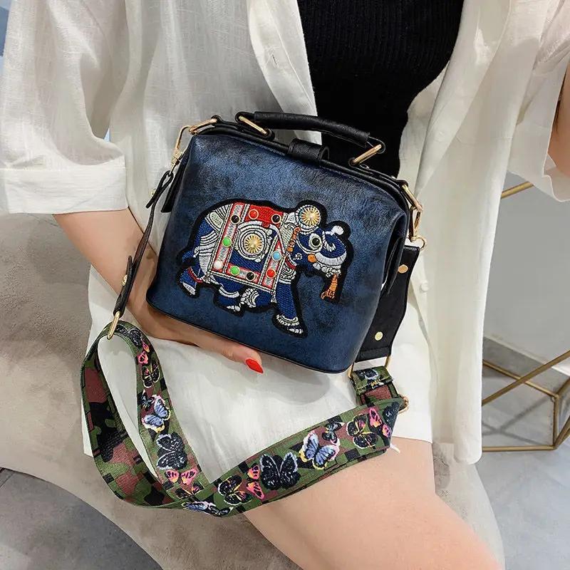 Luxury PU Leather Handbag Crossbody Bag, Elephant Embroidered Bags Purses Satchels Suitable for Daily Work, Party and Travel.