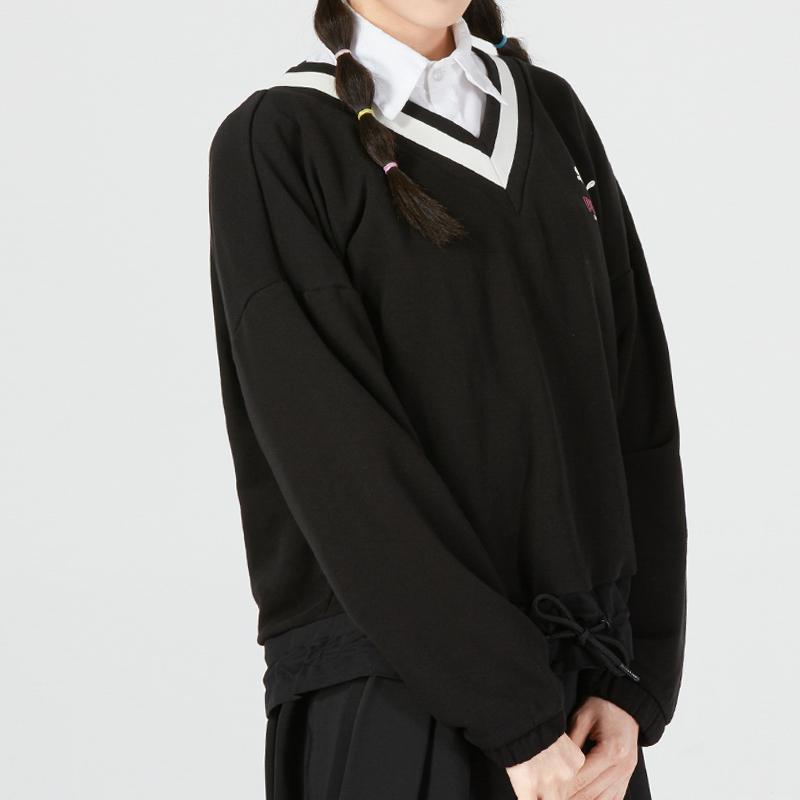 Puma Fashion V-Neck Sweatshirt With Color Block Design Women Tops Black 537524-01