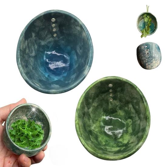 Herb Stripper Bowl Pottery Herb Leaf Removal Tool Kitchen 4-Hole