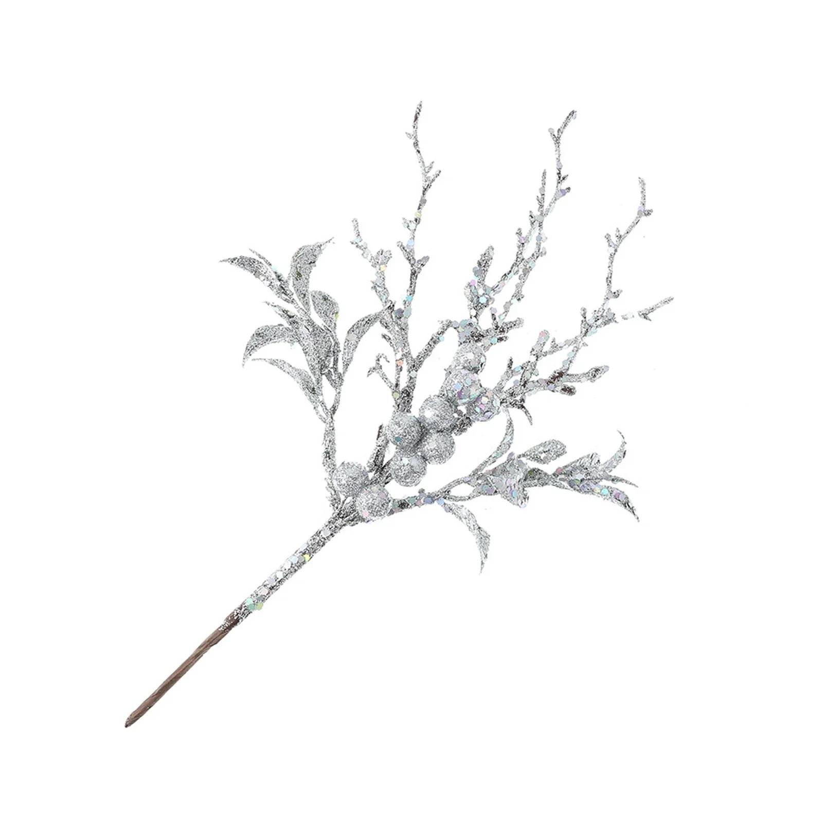 

Glitter Holly Berry Twig Simulation Flower Pick Artificial Christmas Picks Wedding Party For Xmas Tree Ornament Fake Branches срібний