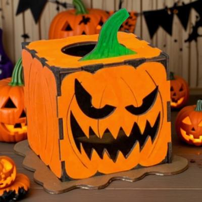 Halloween Pumpkin Box Wooden Jack-O-Lantern Box Ornament Table Centerpiece Pumpkin Lantern Box for Halloween Party Decoration