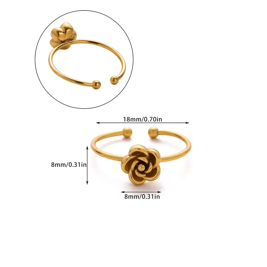 Gold Color Flower Rings For Women Aesthetic Geometry Stainless Steel Star Anillos Party Wedding Jewelry Elegant Gift Christmas