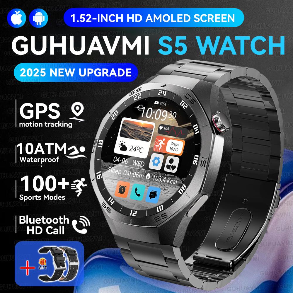 New GPS Tracking AMOLED Screen Smart Watch For Men Sports Modes Bluetooth Call Heart Rate 10ATM Waterproof For Android iOS