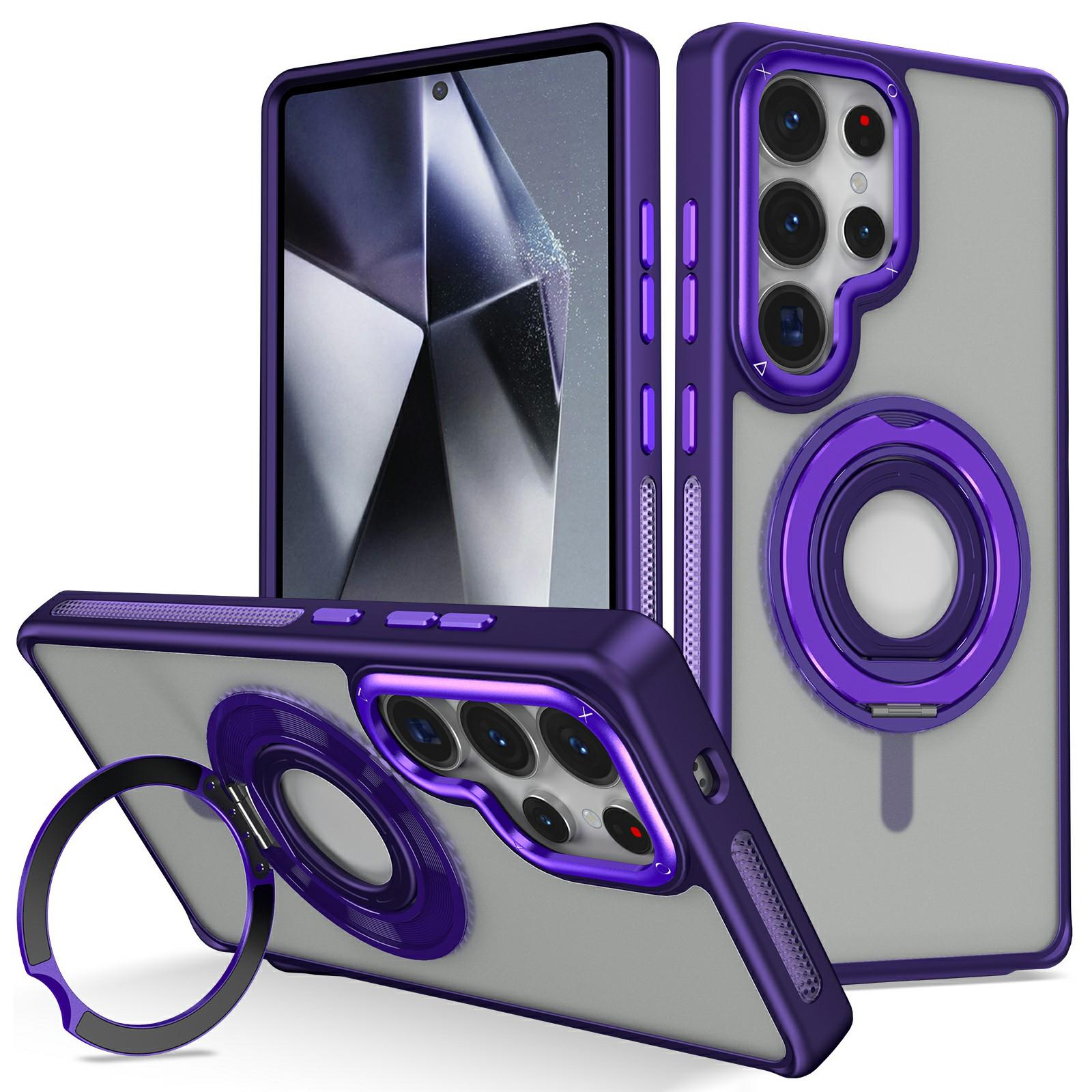 

For Samsung Galaxy S25 Ultra Case TPU+PC Matte Backplate Phone Cover with Silicone Ring Kickstand D