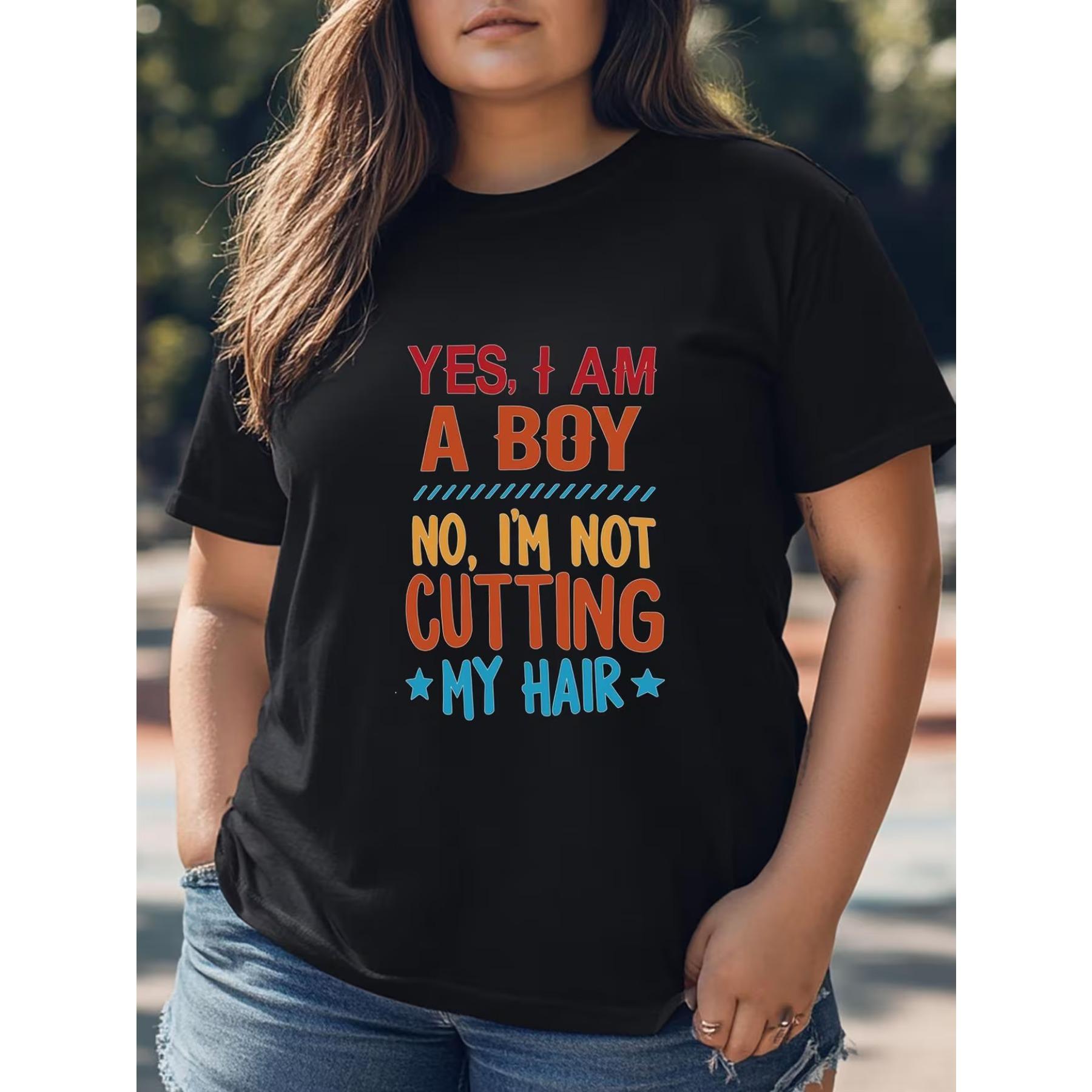 

Women S Graphic Tee That Says Yes, I M A and No, I M Not Cutting My Hair - A Casual Black Crew Neck Short Sleeve Shirt XXL чорний