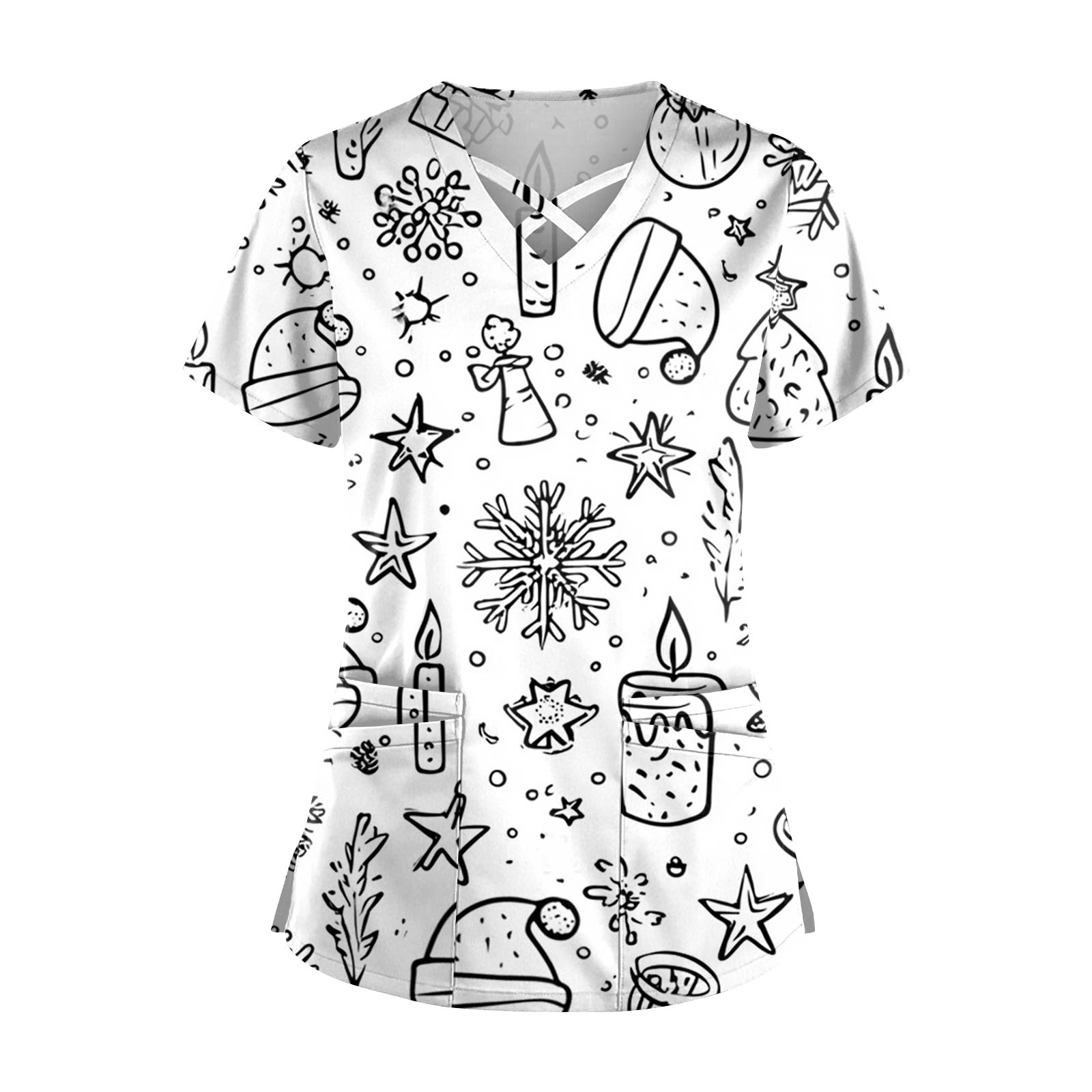 

Women s Short Sleeve Stagger V Neck Print Pocket Dry- Top XL белый