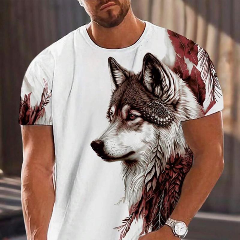 

Новая летняя мужская модная футболка с принтом волка, мужская футболка, топ L красный